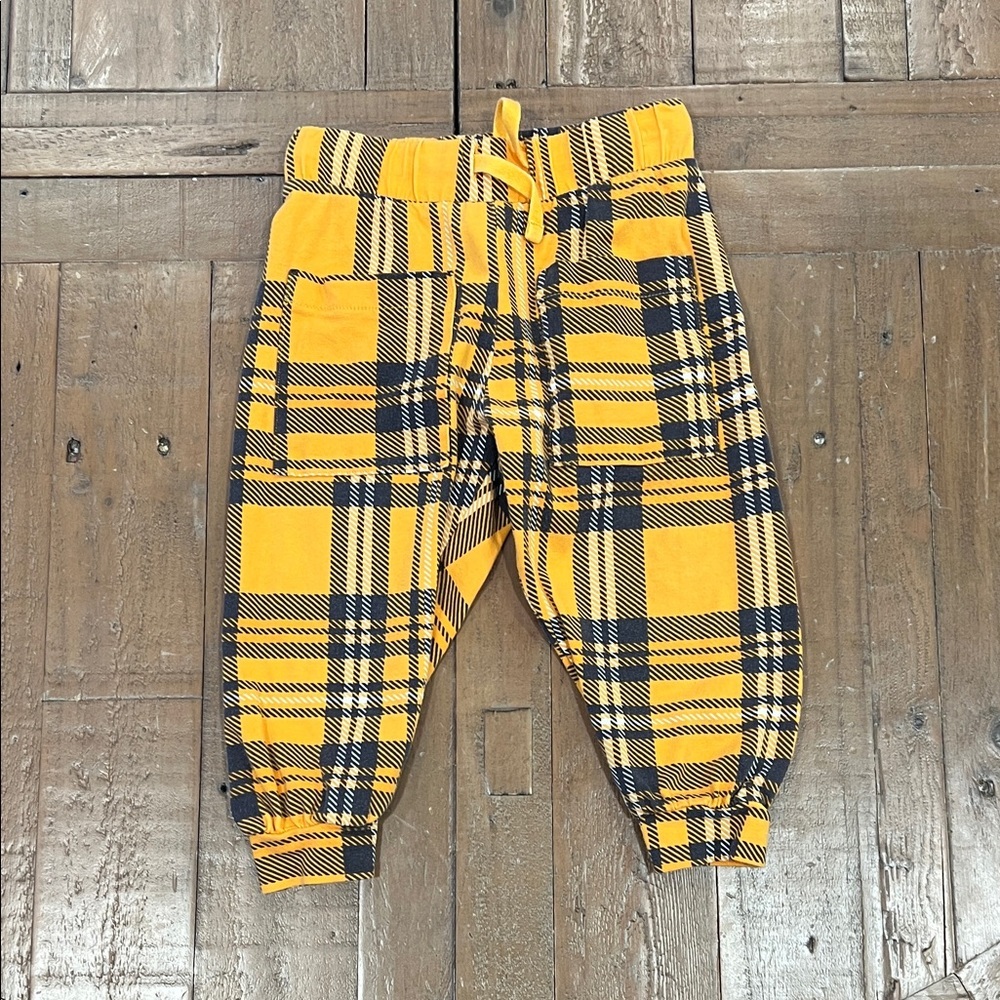 Mini Rodini Orange and gray plaid cotton joggers 9-18 months